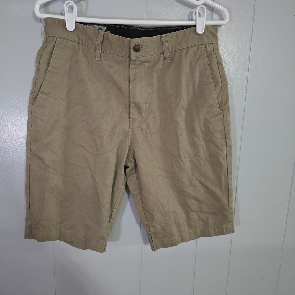 Volcom Chino Shorts Mens 30‎ Khaki Tan Flat Front Cotton Blend Skater Casual